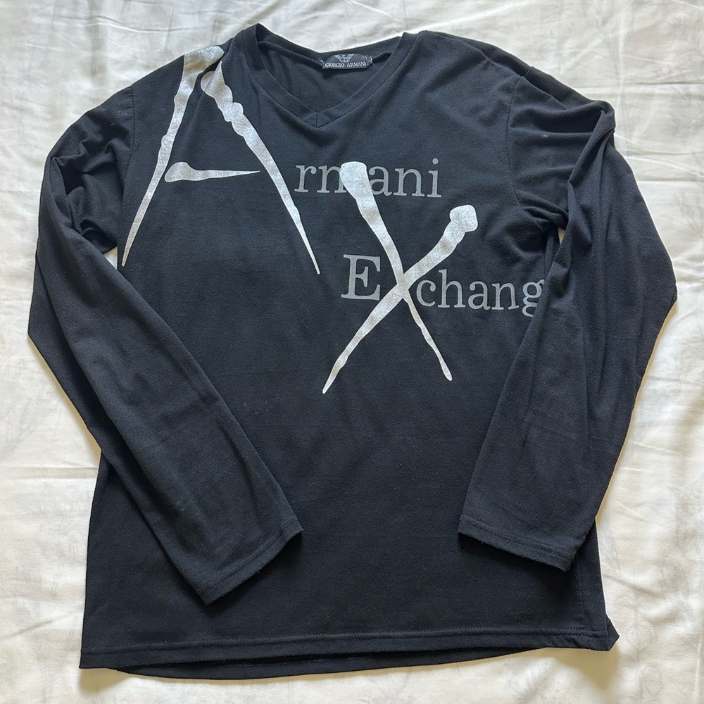 Armani Exchange Black Long Sleeve Graphic Tee